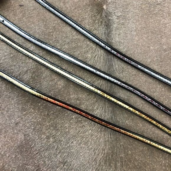 PRADA Gold Patent Leather Button Tab Switch Back Skinny Belt - Picture 8 of 10